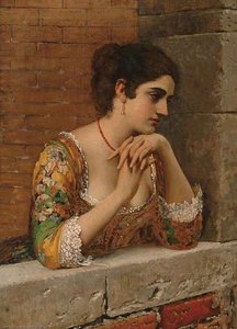 Venetian Beauty On Balcony — Eugen Von Blaas