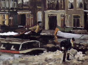 Snow clearing on Amsterdam canal