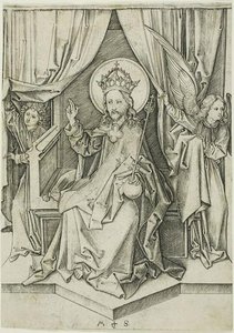 Chirst Enthroned With Two Angels — Martin Schongauer