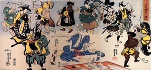 Otsu-e Paintings Coming Alive Triptych — Utagawa Kuniyoshi, Ukiyo-e