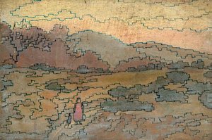 Patterned Landscape With Figure Of Woman — Sidney Herbert Sime