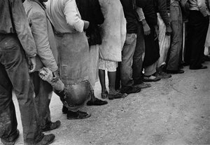 Migrant Agricultural Workers Waiting In Line Behind Truck In The Field, For Pay For Day's Work. Near Belle Glade, Florida — Marion Post Wolcott