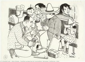 Families Preparing For Evacuation, Berkeley, California, 1942 — Miné Okubo