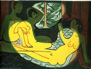 Three Nudes In The Forest — Ernst Ludwig Kirchner, Expressionism
