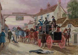 The Halfway House - A Mail Coach Outside The 'greyhounds Inn' — James Pollard, Historical Painting