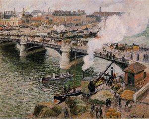 Bouídieu Bridge, Rouen, Damp Weather, Art Gal — Camille Pissarro, Impressionist Landscape