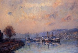 At Anchor, Near Rouen — Albert-charles Lebourg