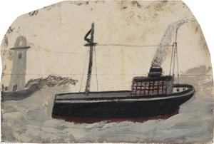 Small Black Steamer With Lighthouse — Alfred Wallis