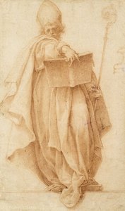 A standing bishop holding a book