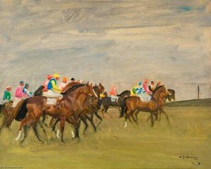 Moving Up For The Start (painted After The Last Race In The Artist's Studio, Newmarket) — Sir Alfred James Munnings
