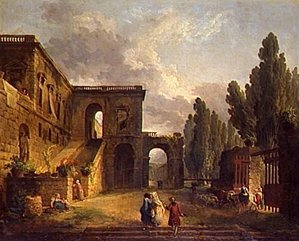 Paysage. Le Retour Du Troupeau, Sur Un Fond De Palais Italien — Hubert Robert