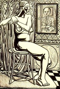 Seated Female Nude And Artist's Self-portrait — Rafael Zabaleta Fuentes, Other