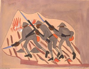 War Scene Three Soldiers With Bayonnets — William H. Johnson