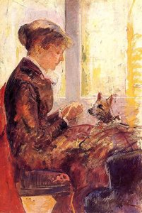 Woman By A Window Feeding Her Dog — Mary Stevenson Cassatt
