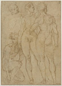 Four Naked Men, One Half Kneeling, Two Others Standing In The Foreground And The Fourth In The Background Carrying A Shield — Raphael Coxcie