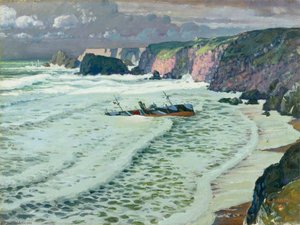 A Torpedoed Tramp Steamer Off The Longships, Cornwall — Geoffrey Stephen Allfree