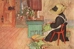 Karin Peeling Rhubarb — Carl Larsson, Realism