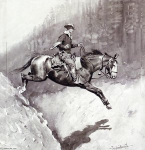 The Bell-mare Over A Bad Place — Frederic Remington