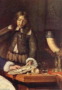 The Breakfast (detail) — Gabriel Metsu, Baroque