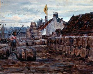 Stacking Salt Herring Barrels (possibly Portsoy, Aberdeenshire)