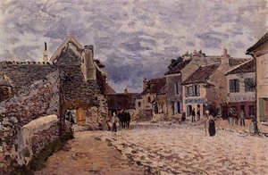 Village Street Grey Weather — Alfred Sisley