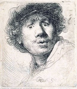 Self-portrait With Wide-open Eyes — Rembrandt Van Rijn, Dutch Golden Age
