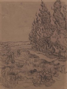 Paysage Avec Cyprès (cypresses With Four People Working In The Field) — Vincent Willem Van Gogh