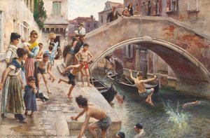 Figures on a Venetian canal