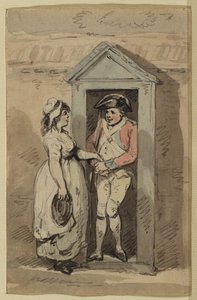 Sentry In His Box, With A Young Woman — Thomas Rowlandson