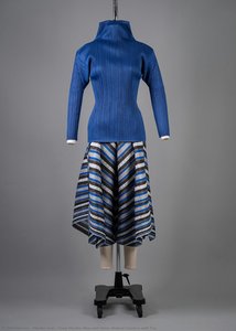 Issey Miyake, Blue And Silver Striped Culottes With Top — Miyake Issei