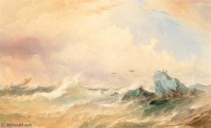 Sailing Vessel In Squally Seas Off A Rocky Coast — Thomas Sewell Robins