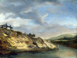 A Stream In The Dunes, With Two Bathers — Philips Wouwerman