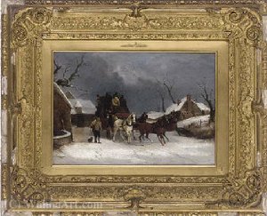 A stagecoach in the snow