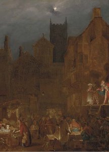 Figures In A Moonlit Market Before An Open Theatre — Nicholas Matthew Condy