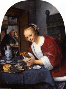 Girl Offering Oysters — Jan Havickszoon Steen, Dutch Realism