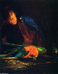 Woman And Macaws — George Benjamin Luks, Contemporary Realism
