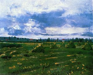 Wheat Fields With Stacks — Vincent Willem Van Gogh, Post-impressionist