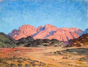 Mountains Rising Above Foothills Across A Wadi — Myrtle Broome, Impressionism