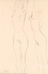 Two Nudes, The Left One With Raised Arms — Gustav Klimt, Symbolist Expressionism