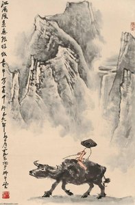 Herding On The Mountainside — Li Keran