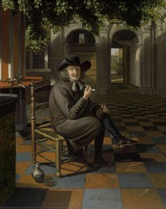 A Gentleman Smoking In A Shaded Courtyard — Matthijs Naiveu