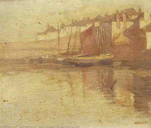 Newlyn Harbour, Cornwall, Evening Lights — Mary Ethel Hunter, Impressionism