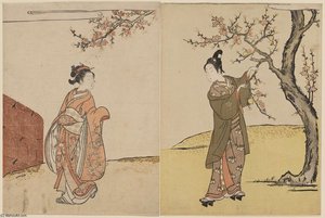 Young Man And Woman Under A Peach Tree — Suzuki Harunobu