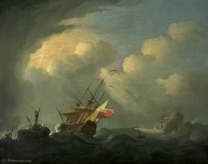 A Man-o'-war In A Rough Sea — Peter Monamy