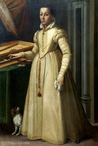 A woman playing the spinet.