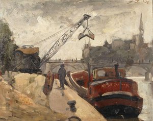Loads With A Crane Barge On The Seine — Alecos Kontopoulos