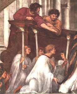 The Mass At Bolsena (detail 1) (stanza Di Eliodoro) — Raphael