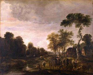 An Evening Landscape With A Horse And Cart By A Stream — Aert Van Der Neer