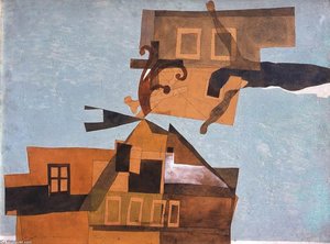 Houses At Szentendre With Crucifix — Lajos Vajda