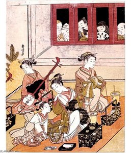 Coutesan Women And Show For The People Outside — Suzuki Harunobu